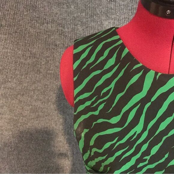 Parosh Dress Women’s Size Small Green Zebra Print Sleeveless Sheath MIDI - Picture 8 of 11